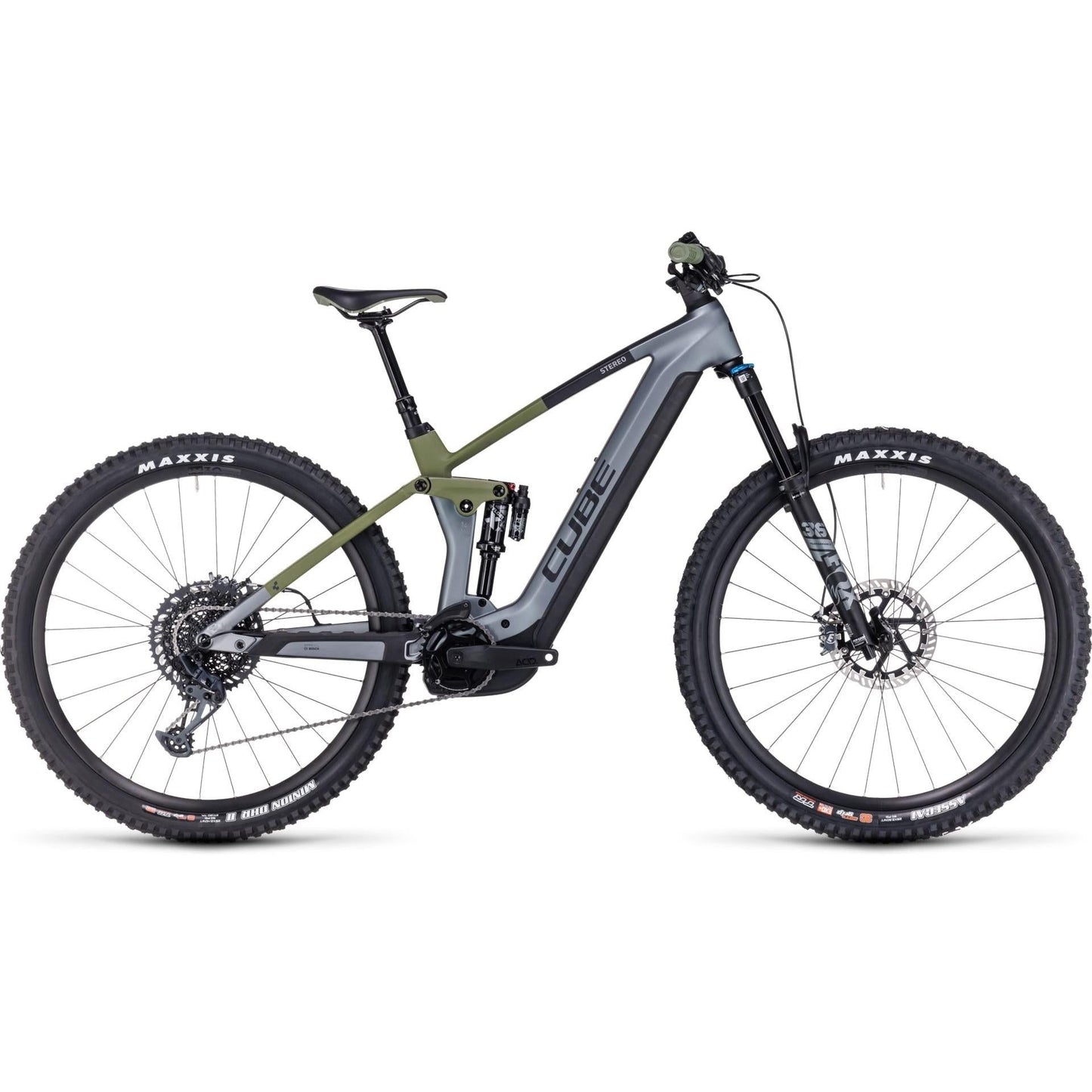 Cube Stereo Hybrid 140 HPC TM 750 Dual Suspension Electric Mountain Bike Flashgrey 'n' Olive