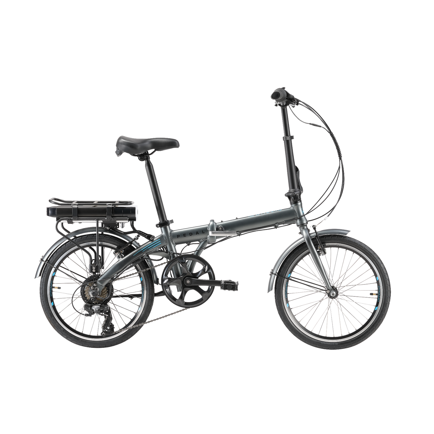 Pedal Dynamo Folding Electric Bike Grey Blue