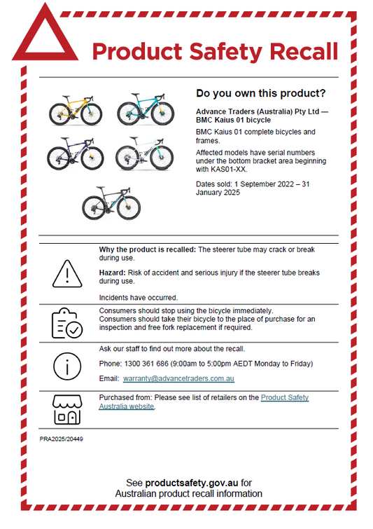 BMC Kaius 01 Inspection. Product Safety Recall