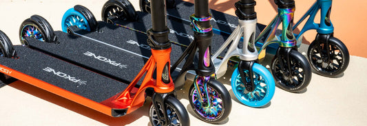 Envy scooters all lined up. Prodigy X Scooter. Shop scooters at Bicycle Centre in Australia