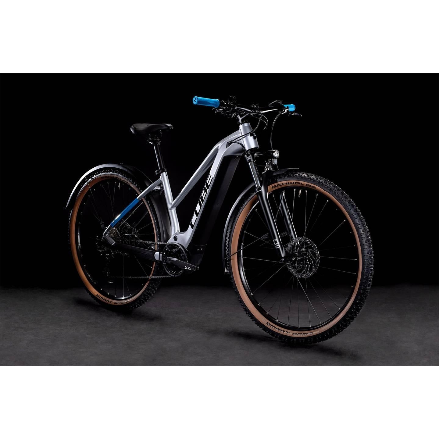 Cube Reaction Hybrid Performance 500 Allroad Trapeze Electric Hardtail Mountain Bike Polar Silver 'n' Blue