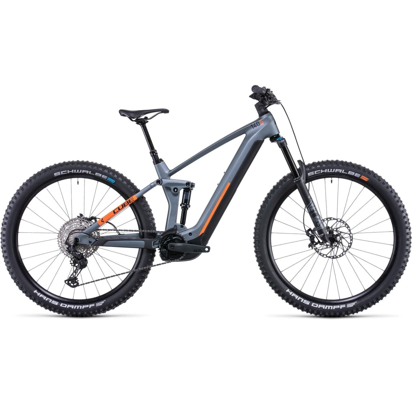 Cube Stereo Hybrid 140 HPC SL 750 Electric Dual Suspension Mountain Bike 29'' Grey 'n' Orange