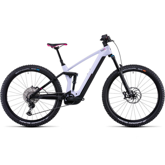 Cube Stereo Hybrid 140 HPC SL 750 Electric Dual Suspension Mountain Bike 29'' Violet 'n' White