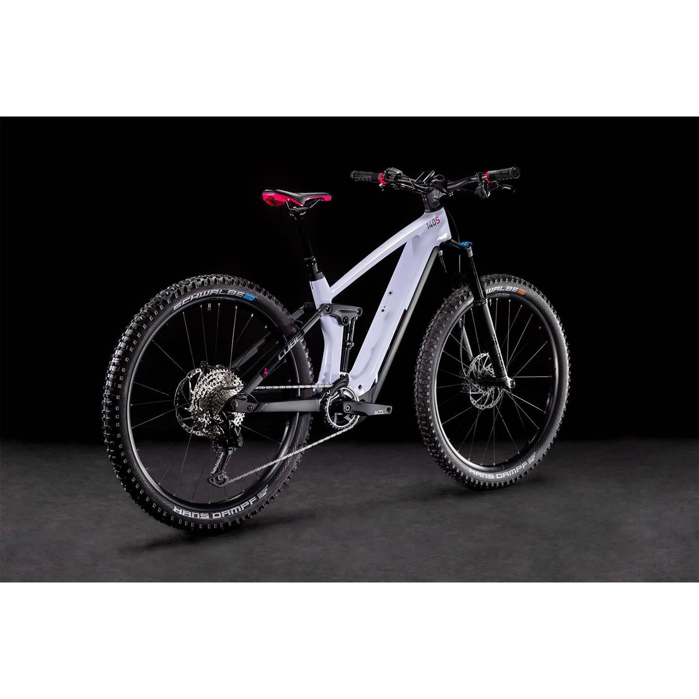 Cube Stereo Hybrid 140 HPC SL 750 Electric Dual Suspension Mountain Bike 29'' Violet 'n' White