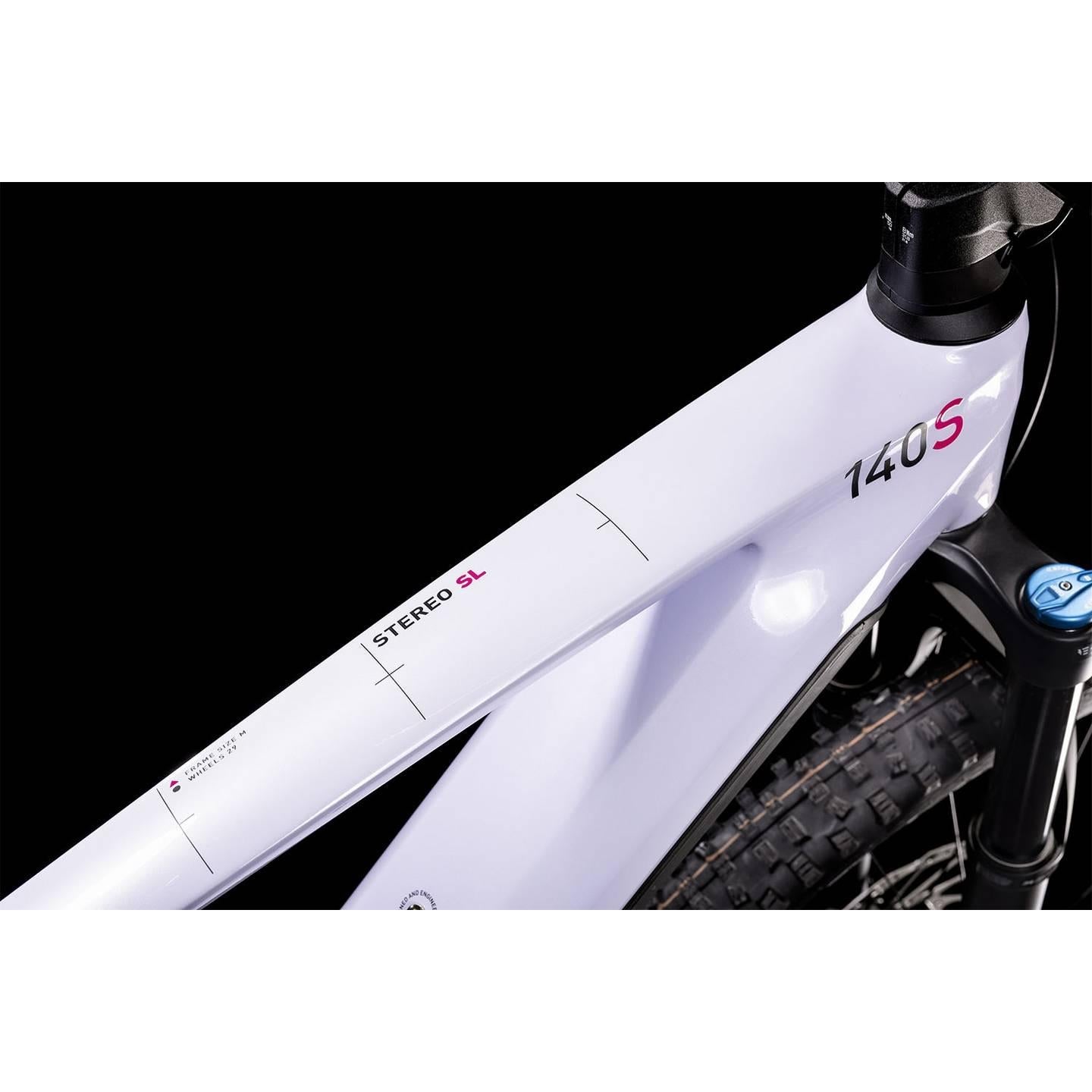 Cube Stereo Hybrid 140 HPC SL 750 Electric Dual Suspension Mountain Bike 29'' Violet 'n' White