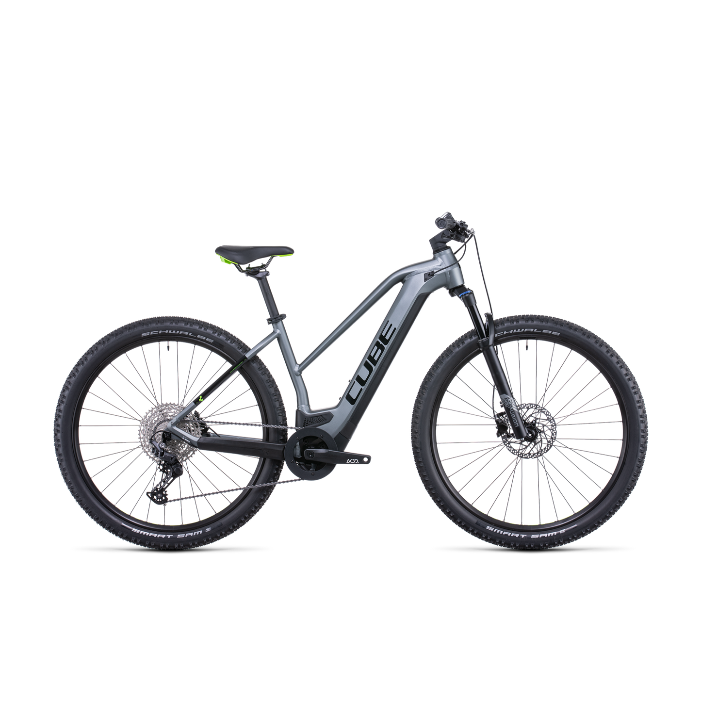 Cube Reaction Hybrid Pro 625 Trapeze Electric Hardtail Mountain Bike Flash Grey 'n' Green