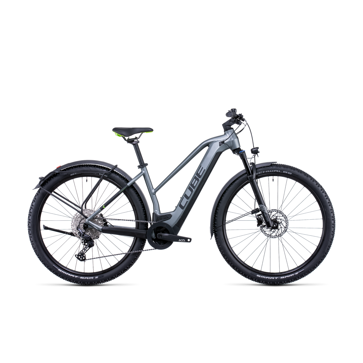 Cube Reaction Hybrid Pro 625 Allroad Trapeze Electric Hardtail Mountain Bike Flash Grey 'n' Green