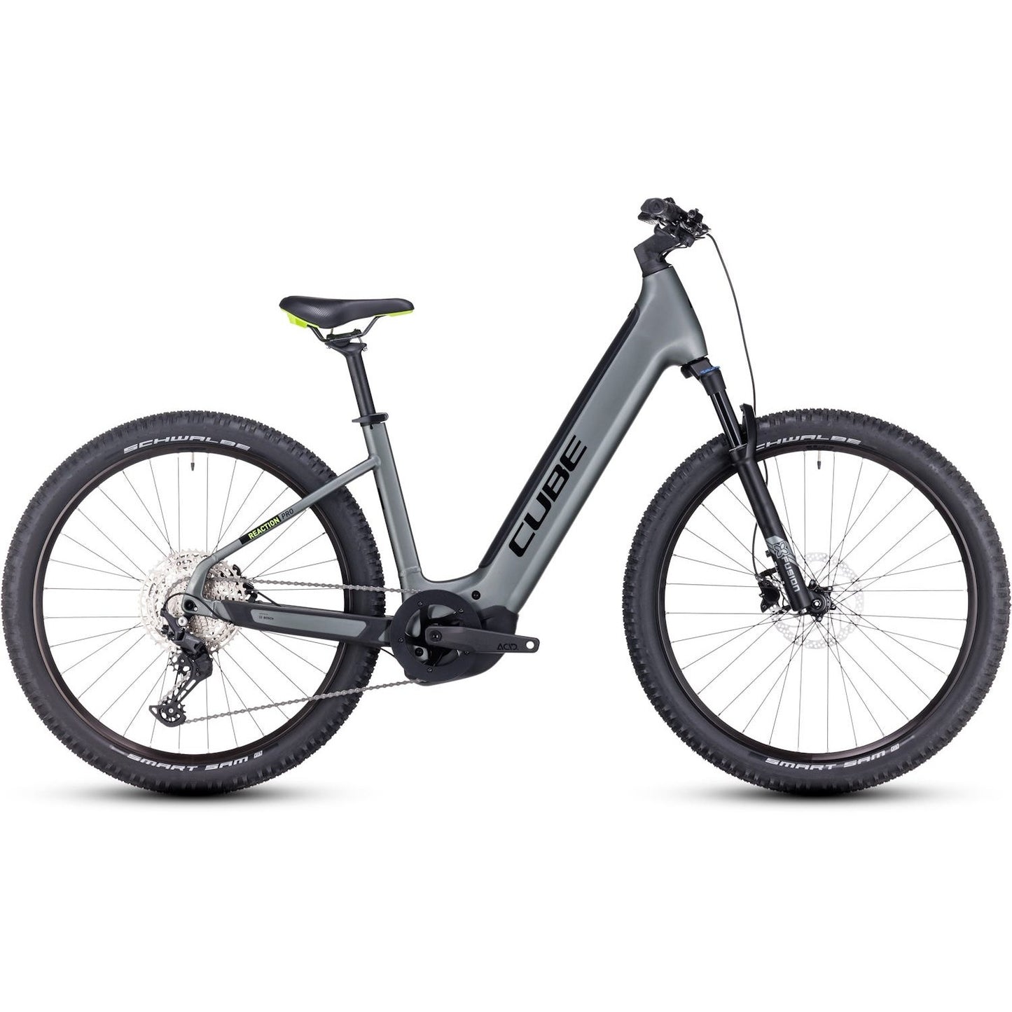 Cube Reaction Pro 625 Easy Entry Electric Hardtail Mountain Bike 625Wh Battery Flashgrey'n'Green