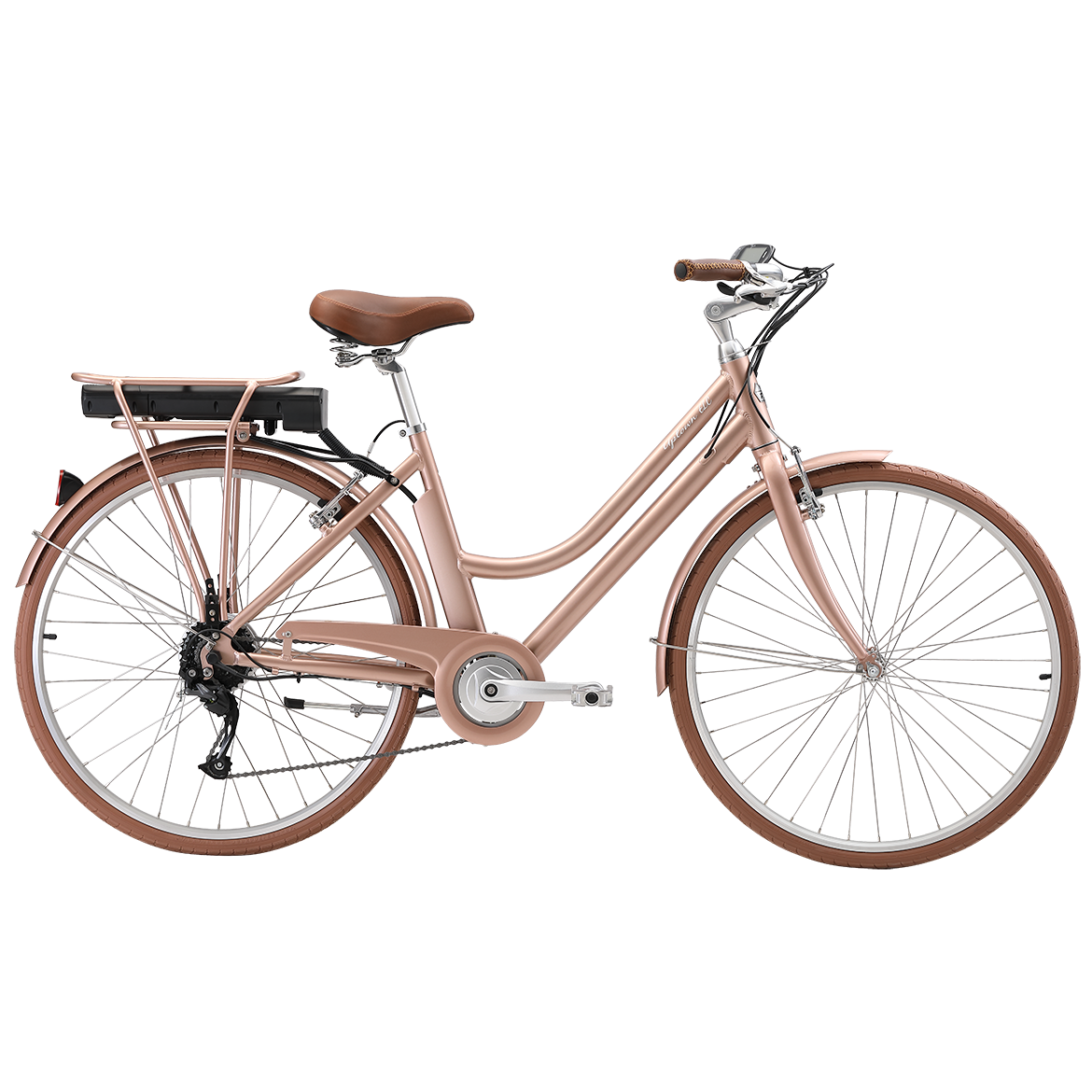 Pedal Uptown ELC Electric Vintage Cruiser Bike Rose Gold/Tan