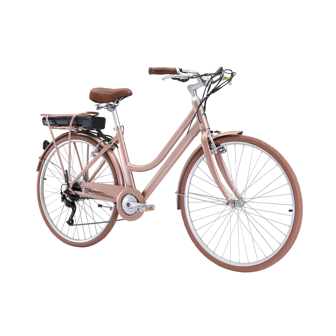 Pedal Uptown ELC Electric Vintage Cruiser Bike Rose Gold/Tan