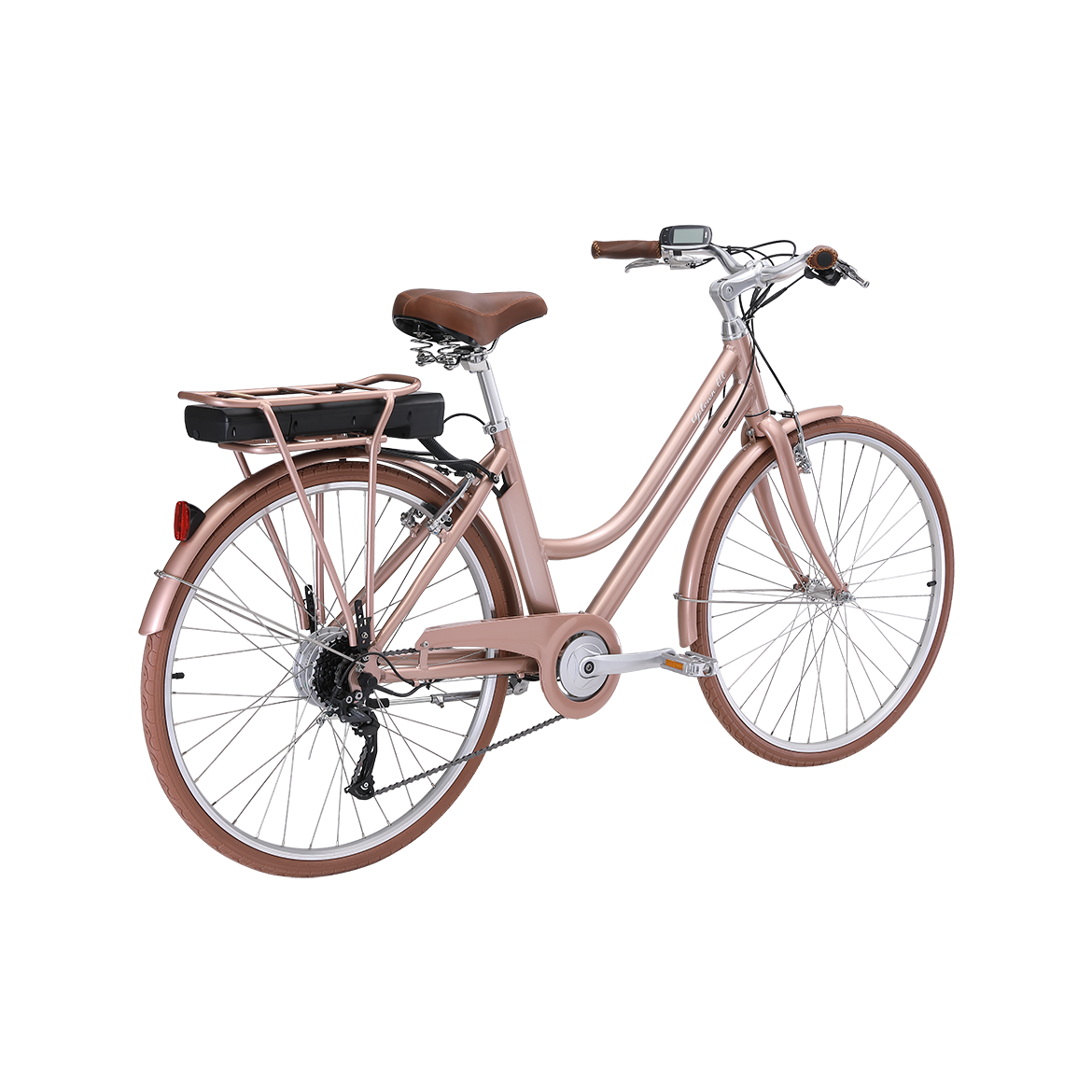 Pedal Uptown ELC Electric Vintage Cruiser Bike Rose Gold/Tan