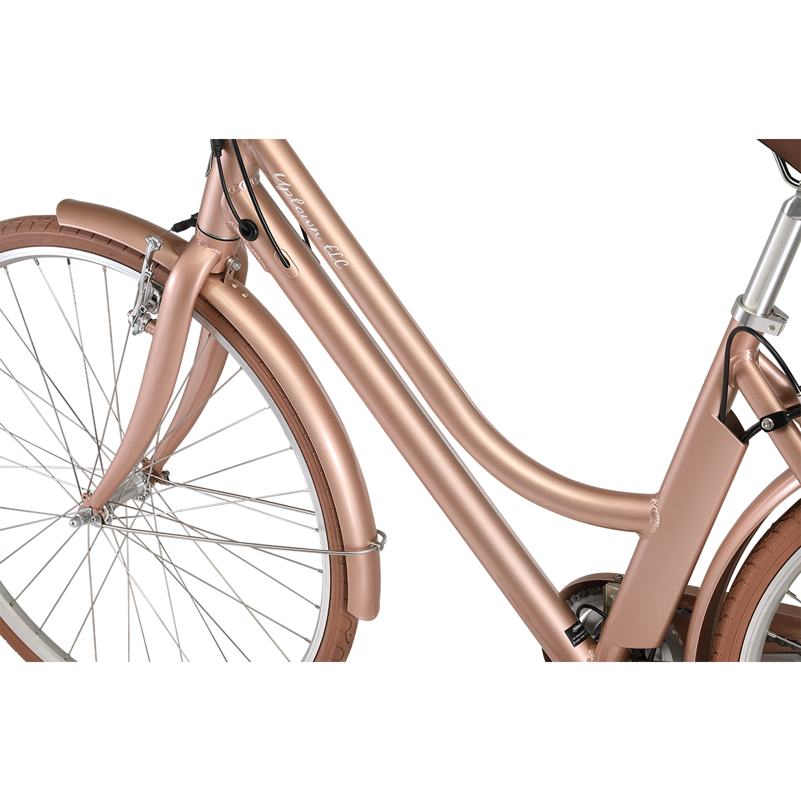 Pedal Uptown ELC Electric Vintage Cruiser Bike Rose Gold/Tan