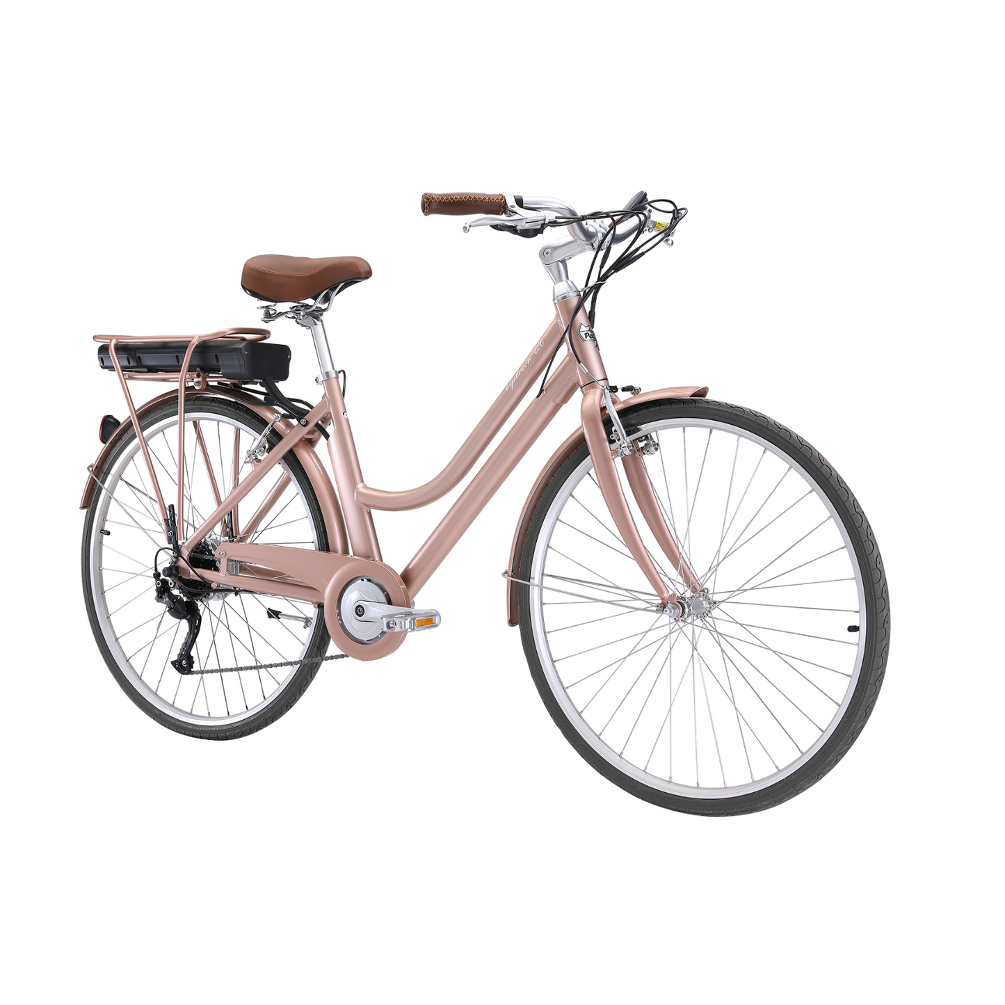 Pedal Uptown ELC Electric Vintage Cruiser Bike Rose Gold/Tan