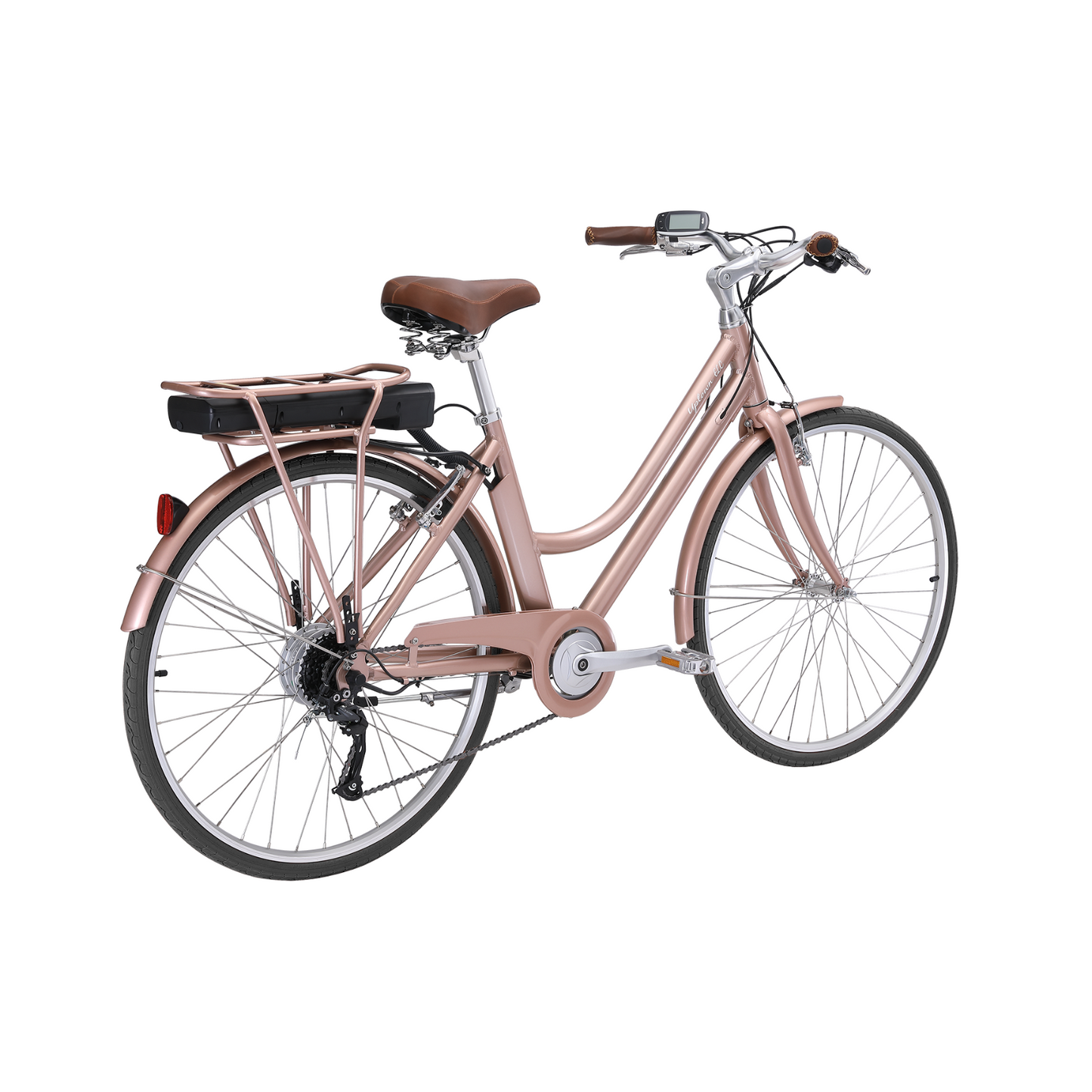 Pedal Uptown ELC Electric Vintage Cruiser Bike Rose Gold/Tan