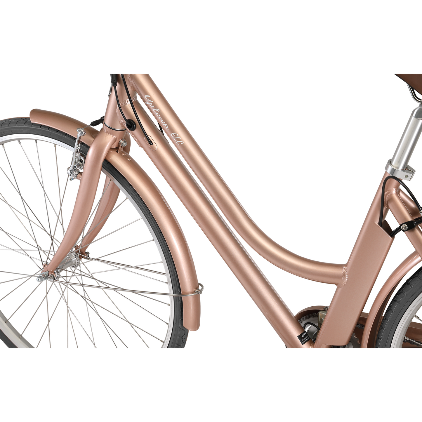 Pedal Uptown ELC Electric Vintage Cruiser Bike Rose Gold/Tan