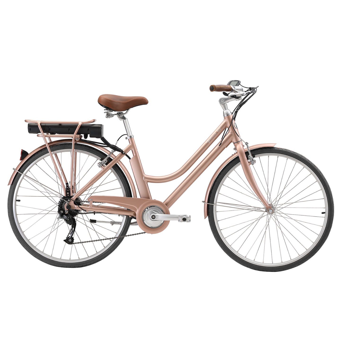 Pedal Uptown ELC Electric Vintage Cruiser Bike Rose Gold/Tan